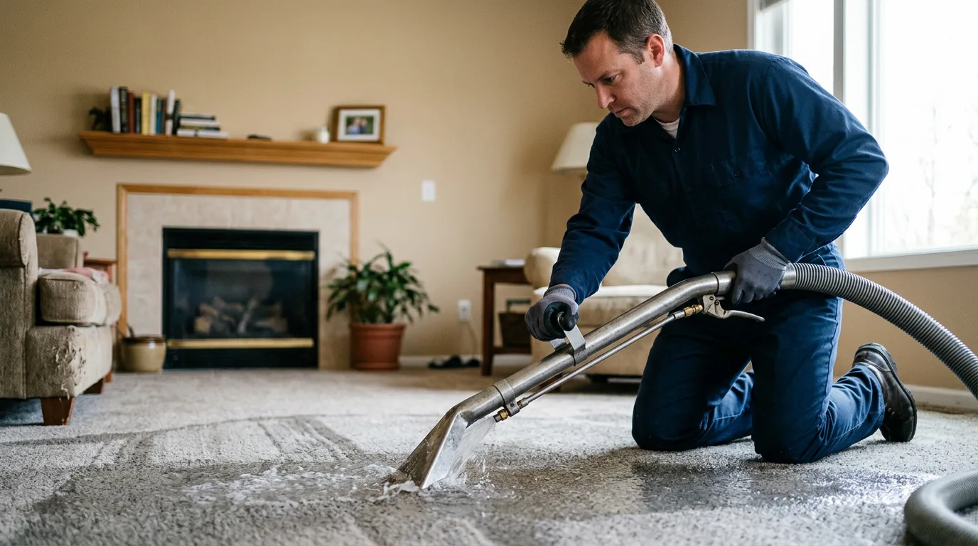 Water damage restoration technician working near Columbia City, IN
